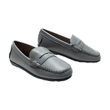 Gray Faux Leather Penny Loafers