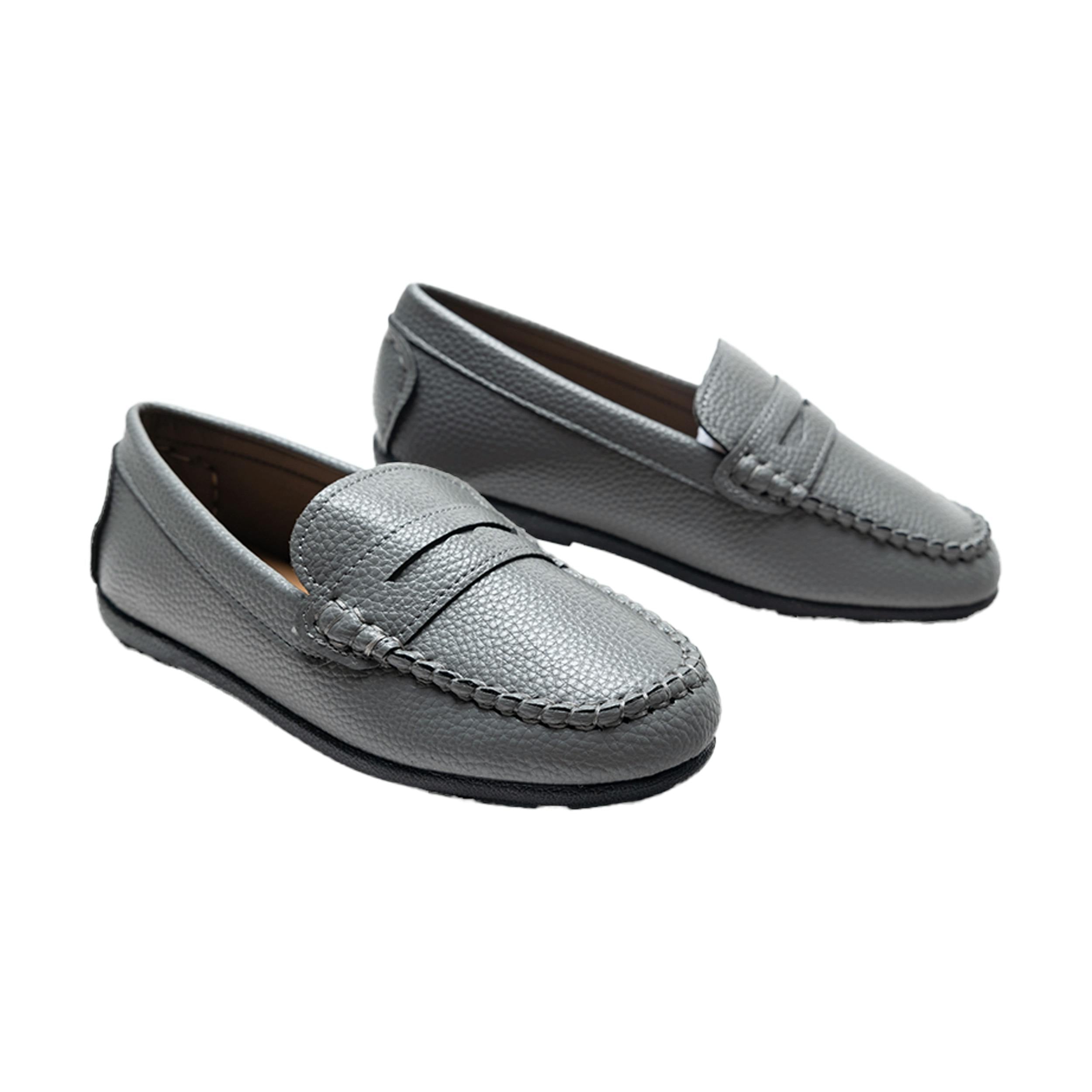 Gray Faux Leather Penny Loafers