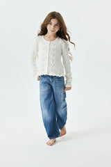 Ayla Creamy White Pointelle Knit Hearts Cardigan