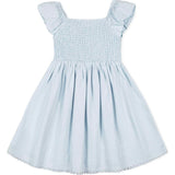 Organic Sateen Cap Sleeve Special Occasion Smocked Flower Girl Dress, Blue