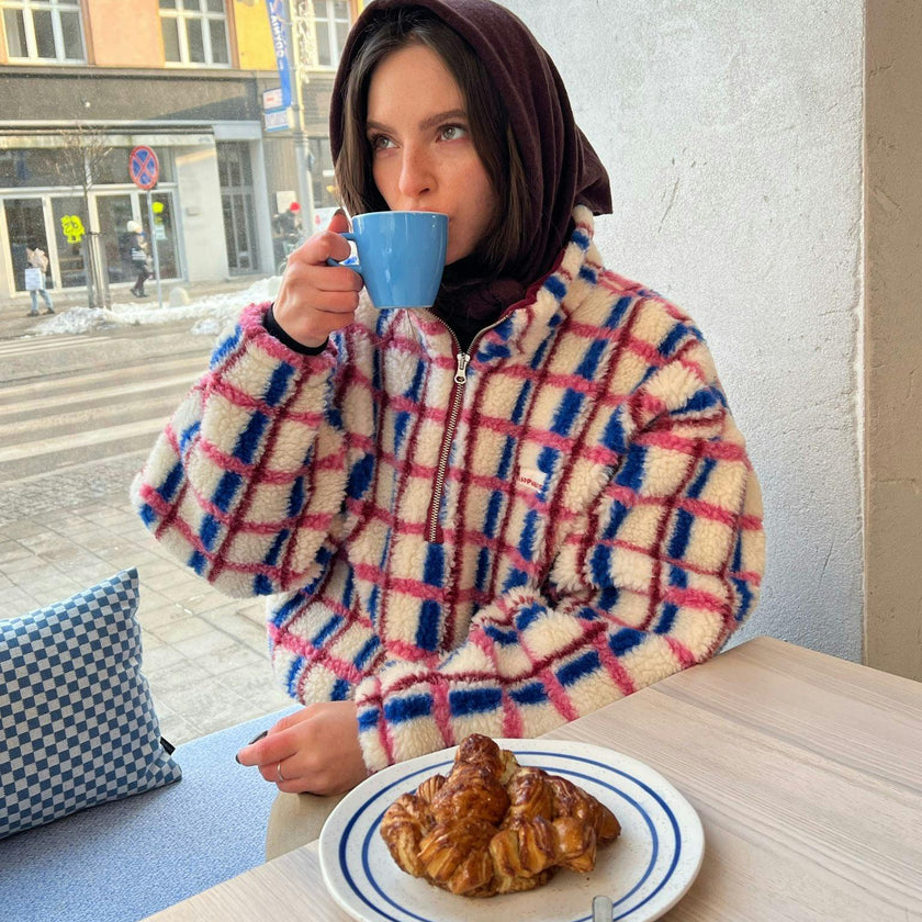adult merino wool kangaroo jacket - pink & cobalt