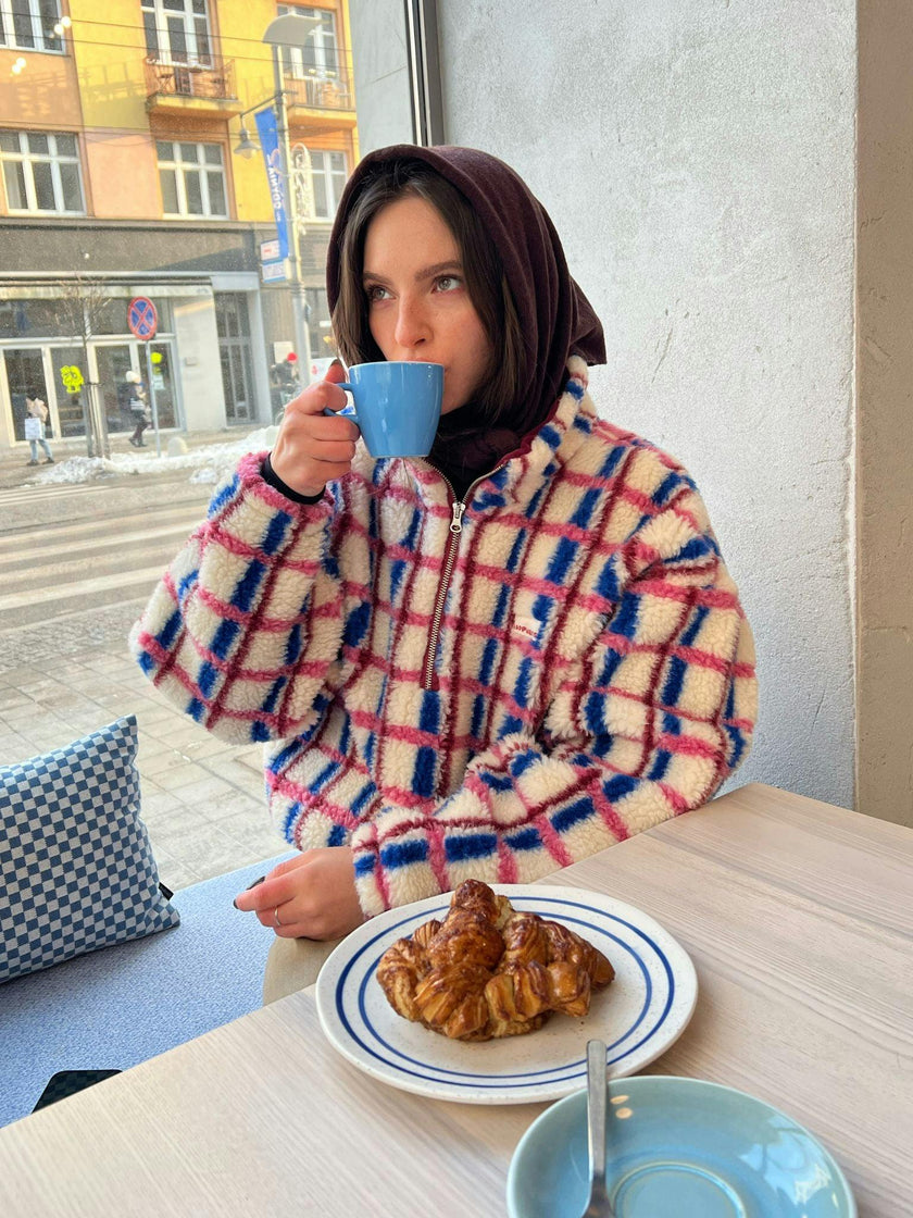 adult merino wool kangaroo jacket - pink & cobalt