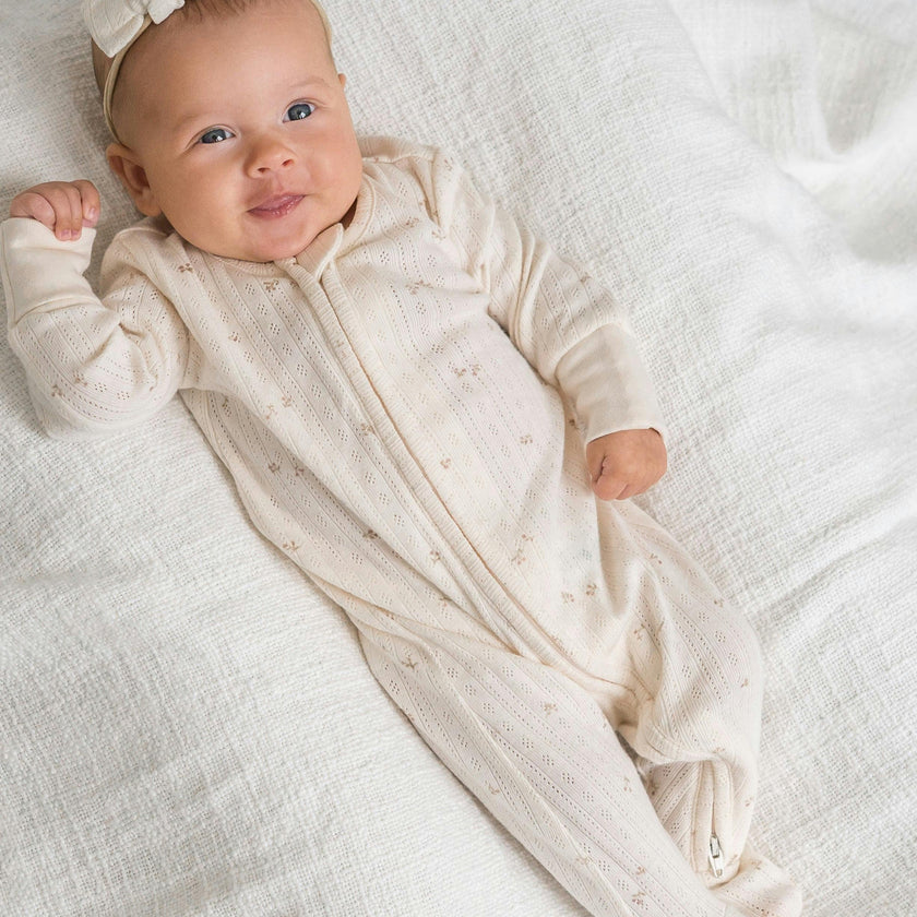 Maya Brushed Back Pointelle Footed Zipper Sleeper Haran Floral