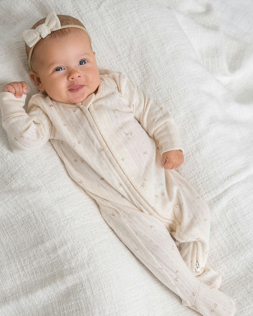 Maya Brushed Back Pointelle Footed Zipper Sleeper Haran Floral
