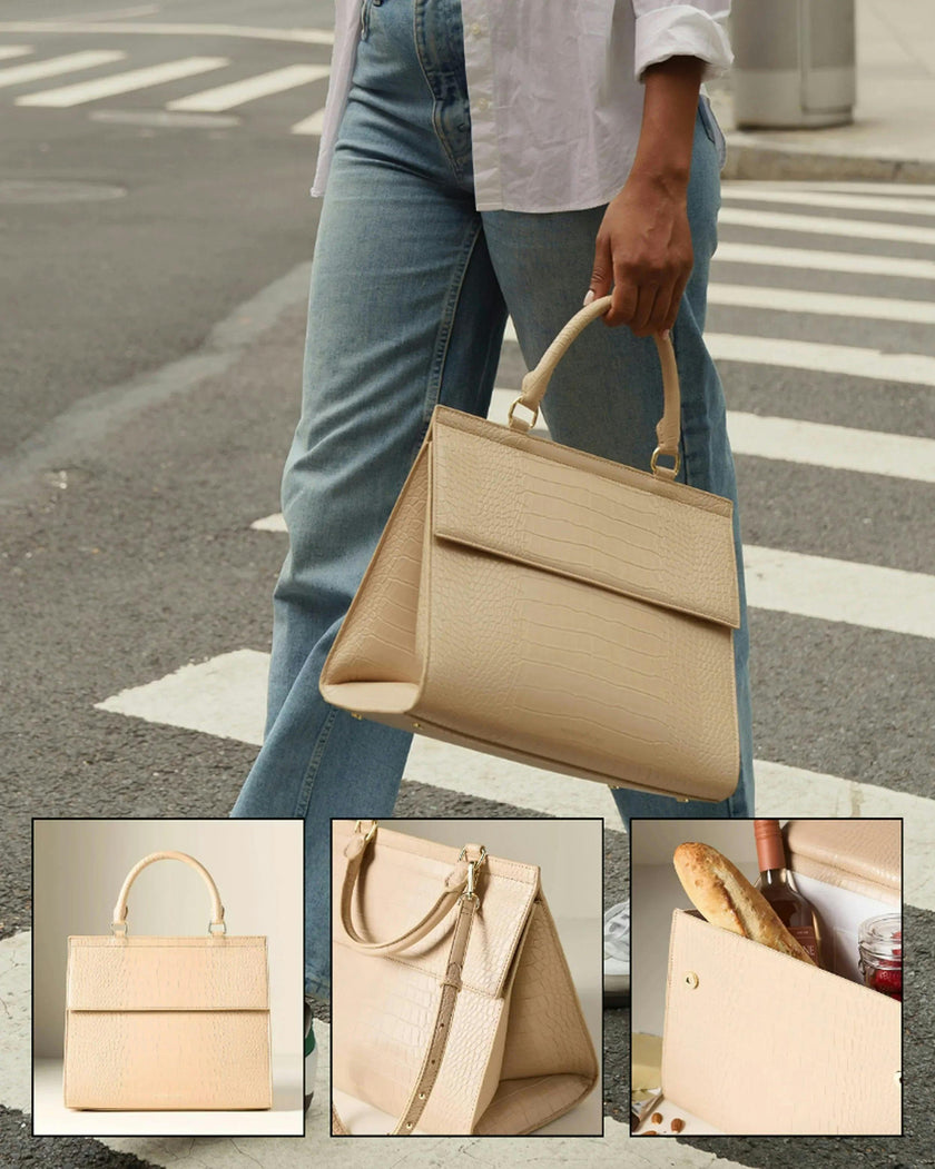 Large, Insulated, Chic Lunchbox, Cream Croc