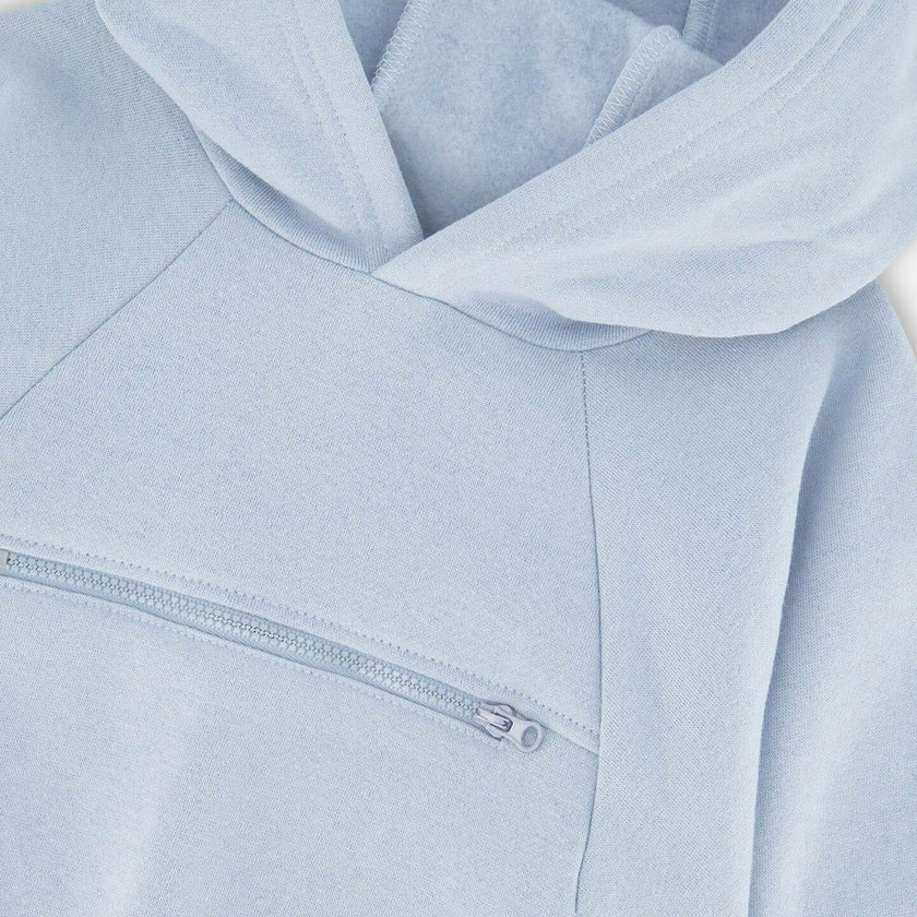 Pullover Hooded Fleece Sweatshirt With Zip Pocket Light Blue