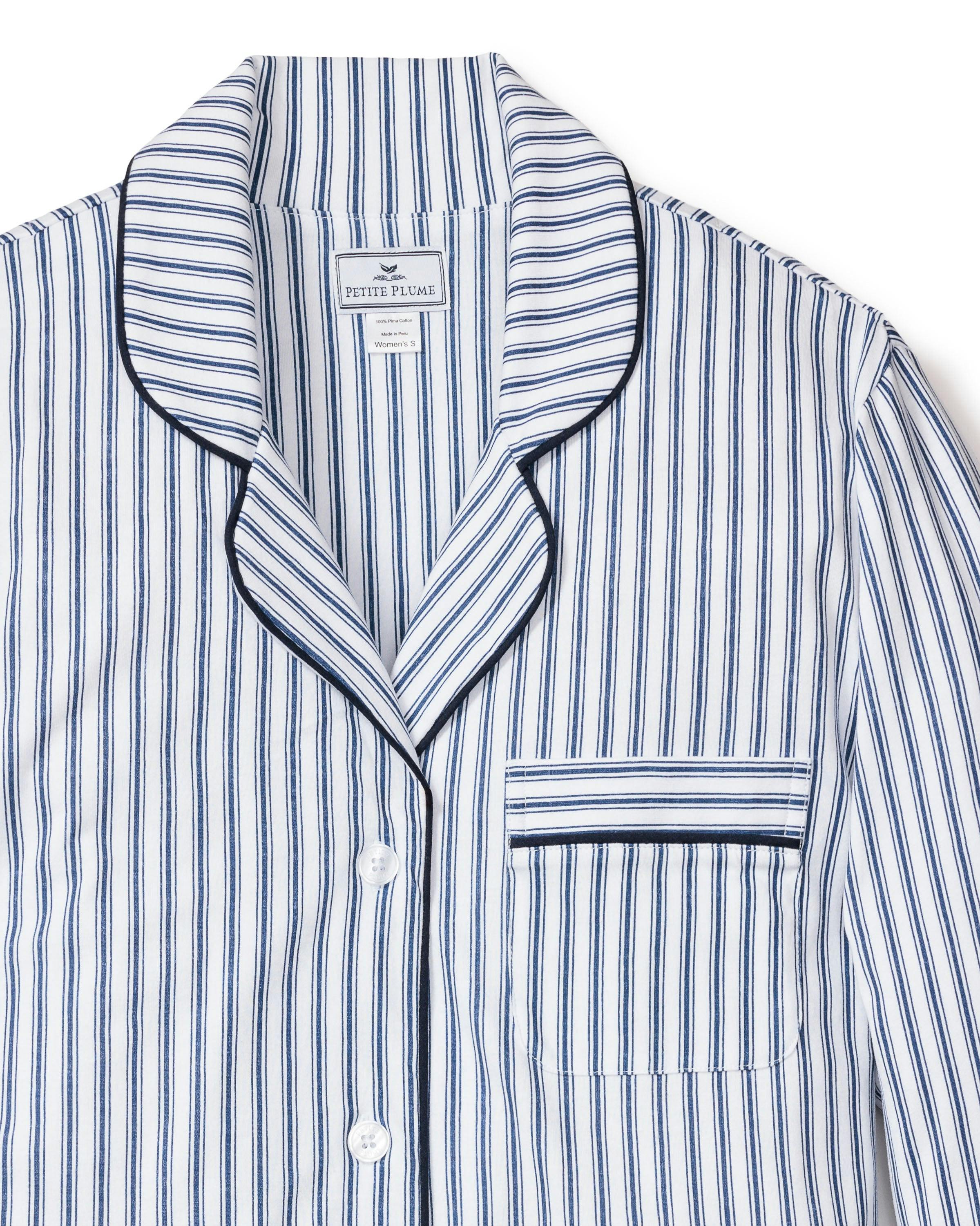 Women's Pima Nightshirt in Navy French Ticking