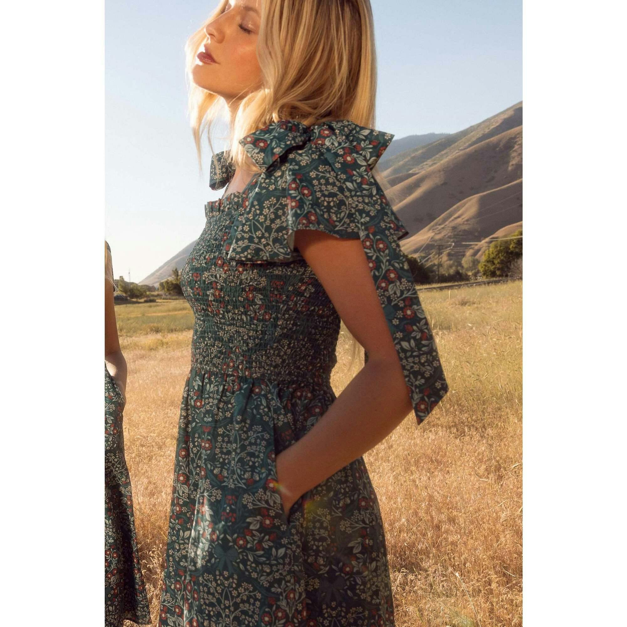 Rayna Dress in Teal Ribboned Garden