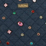 Packed Party Denim and Gems Bejeweled Everything Pouch - Quilted Denim with Multicolor Gemstones and Gold Zipper Pull, Spot Clean, 8.75x7.65 Inch