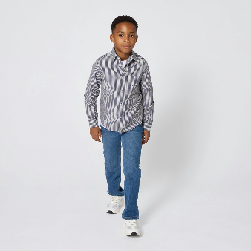 Navy Striped Button-Up Shirt