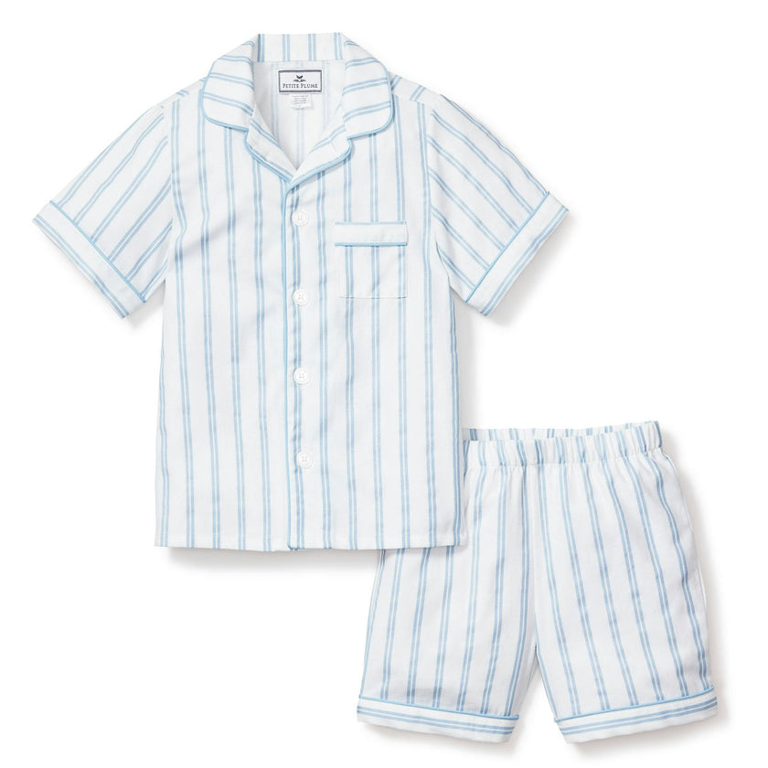 Kid's Twill Pajama Short Set in Periwinkle Stripe