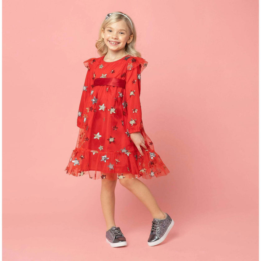 Seren Embroidered Sequin Star Party Dress