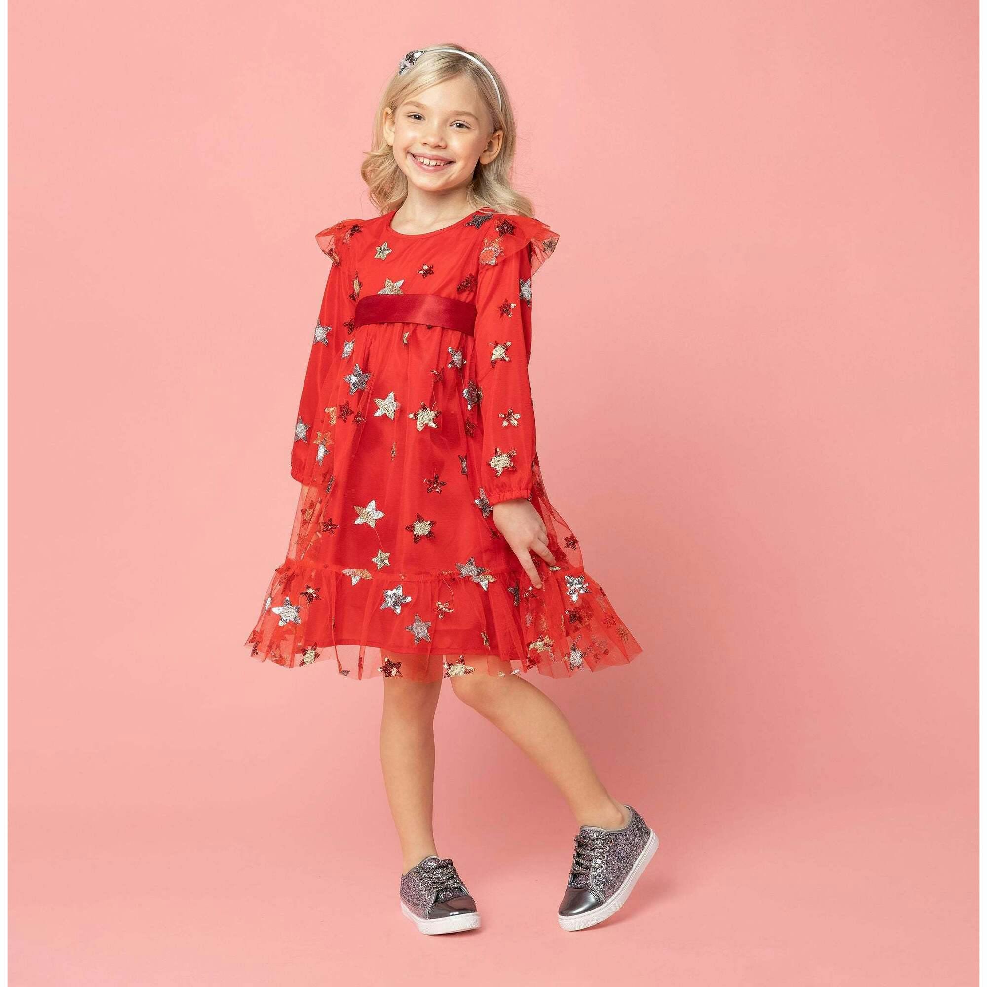 Seren Embroidered Sequin Star Party Dress