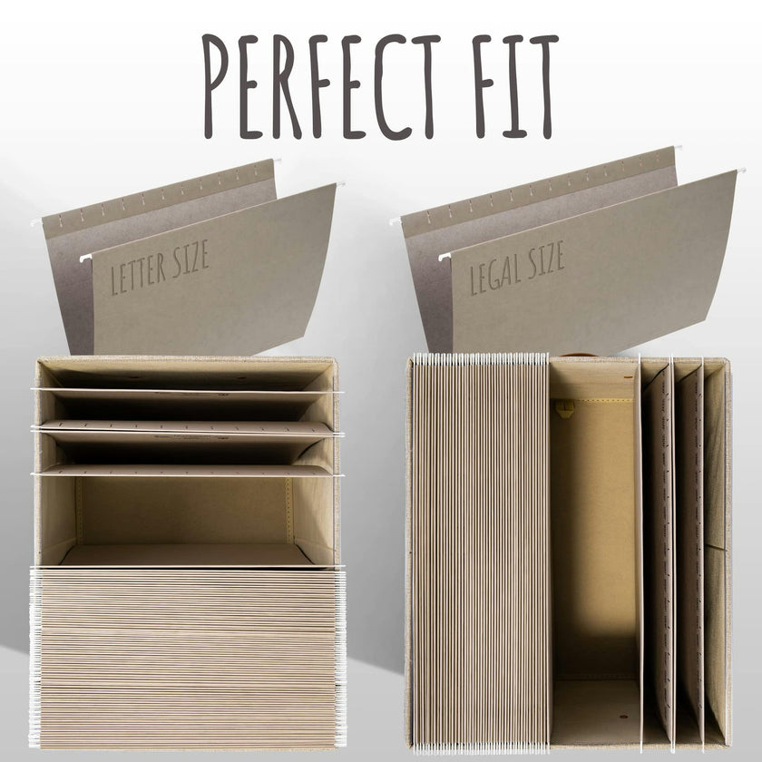 ZICOTO Decorative Ivory File Box Organizer Set of 2 - Collapsible Linen File Cabinet for Easy Folder Storage - Store All Your Documents and Folders in Style