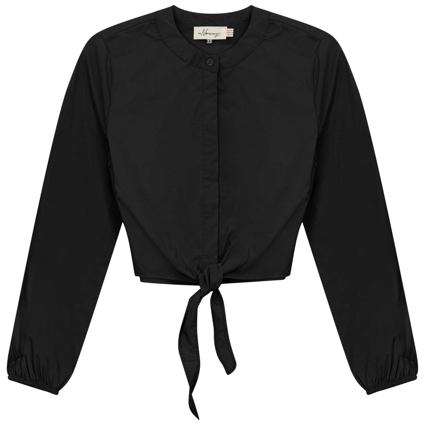 Cropped Cotton Tie Blouse