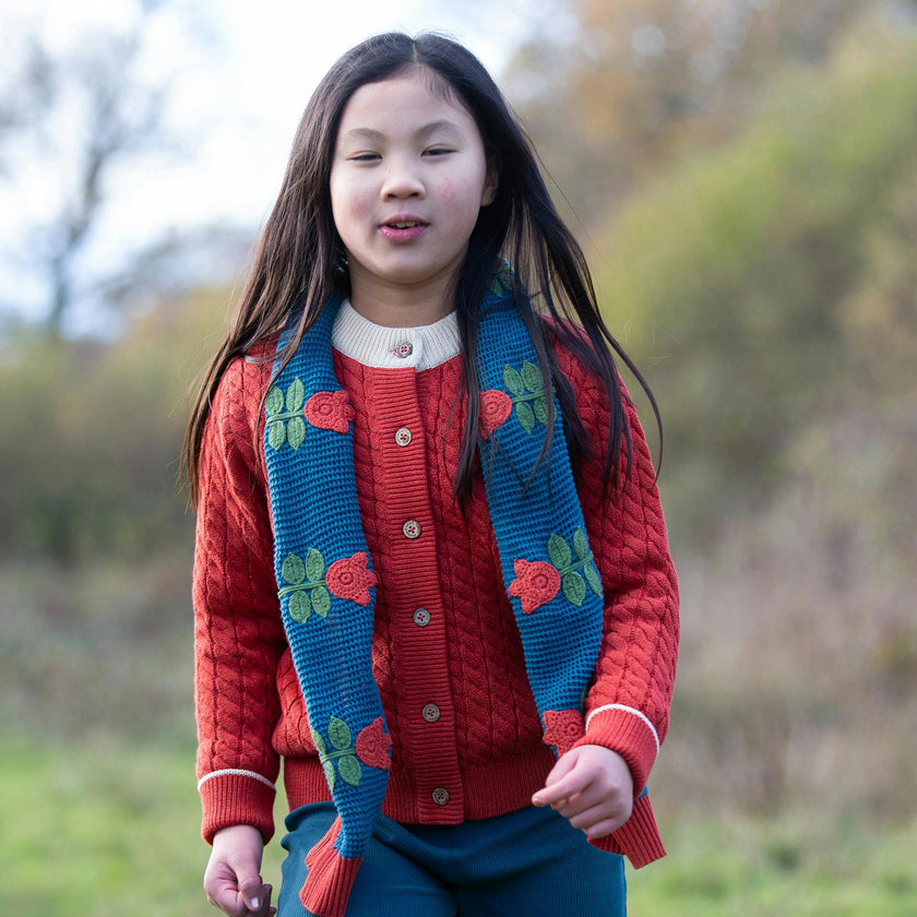 Burnt Ochre Snuggly Knitted Cardigan, Red