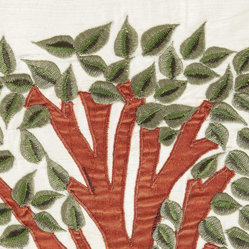 Handmade Ivory Silk Table Runner Tree of Life Embroidery and Hand Beading - 18"x72"