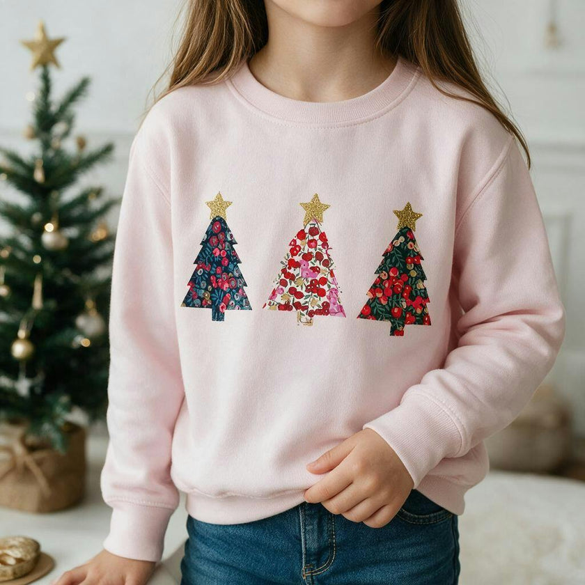 Liberty of London children's Christmas trees design pale pink jumper