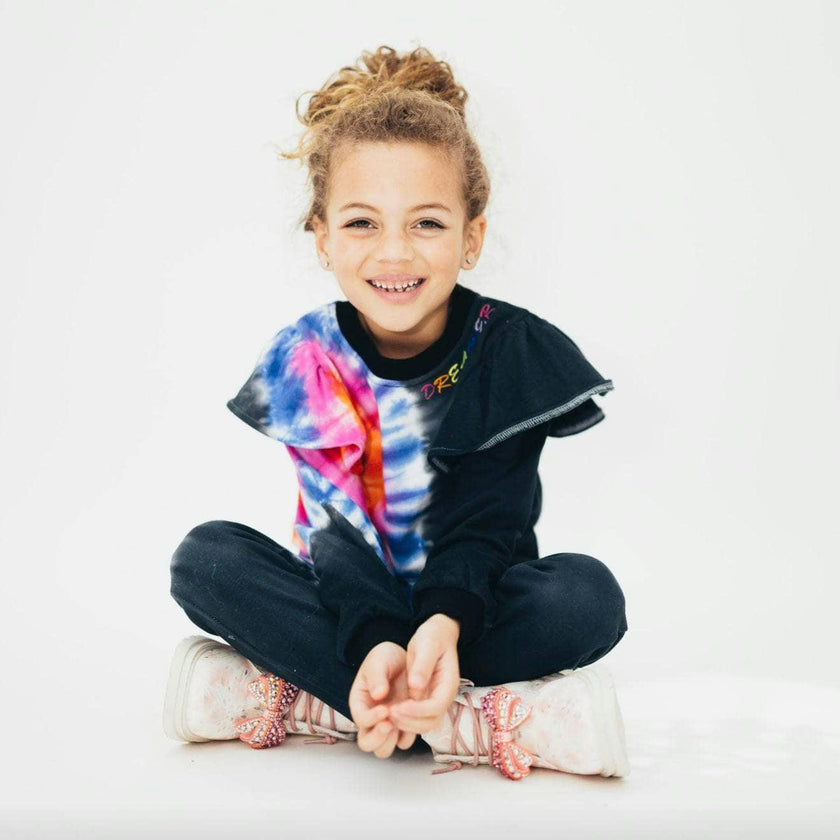 Rainbow Tie-Dye Ruffle Sweatshirt And Pant Set