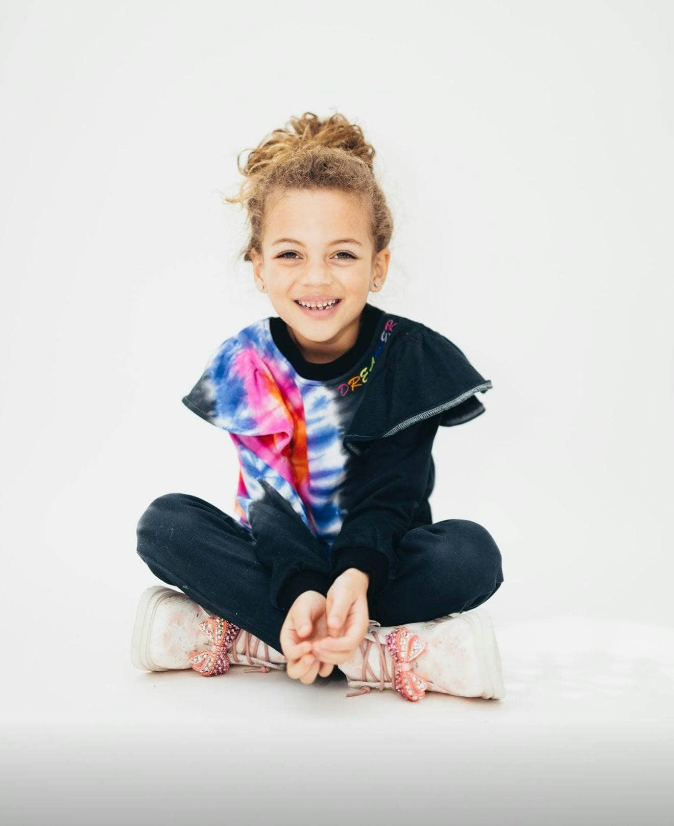 Rainbow Tie-Dye Ruffle Sweatshirt And Pant Set