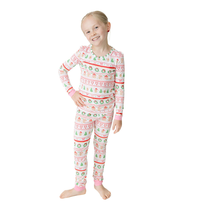 Gingerbread Fair Isle Pink - Bamboo - Long Sleeve Loungewear Set