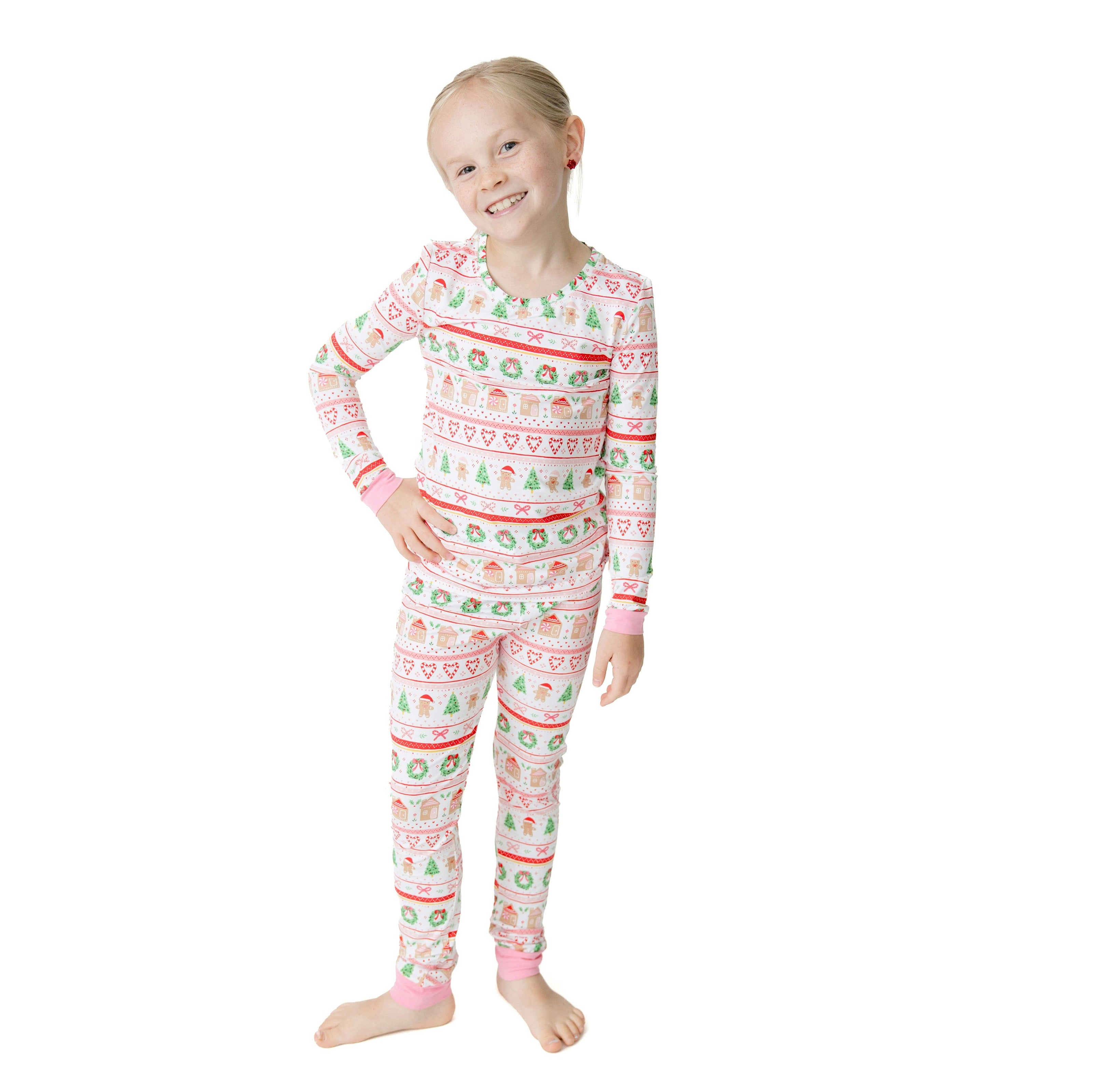 Gingerbread Fair Isle Pink - Bamboo - Long Sleeve Loungewear Set