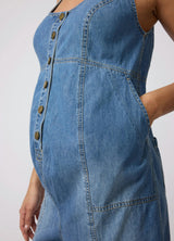 Sleeveless Soft Denim Maternity Romper