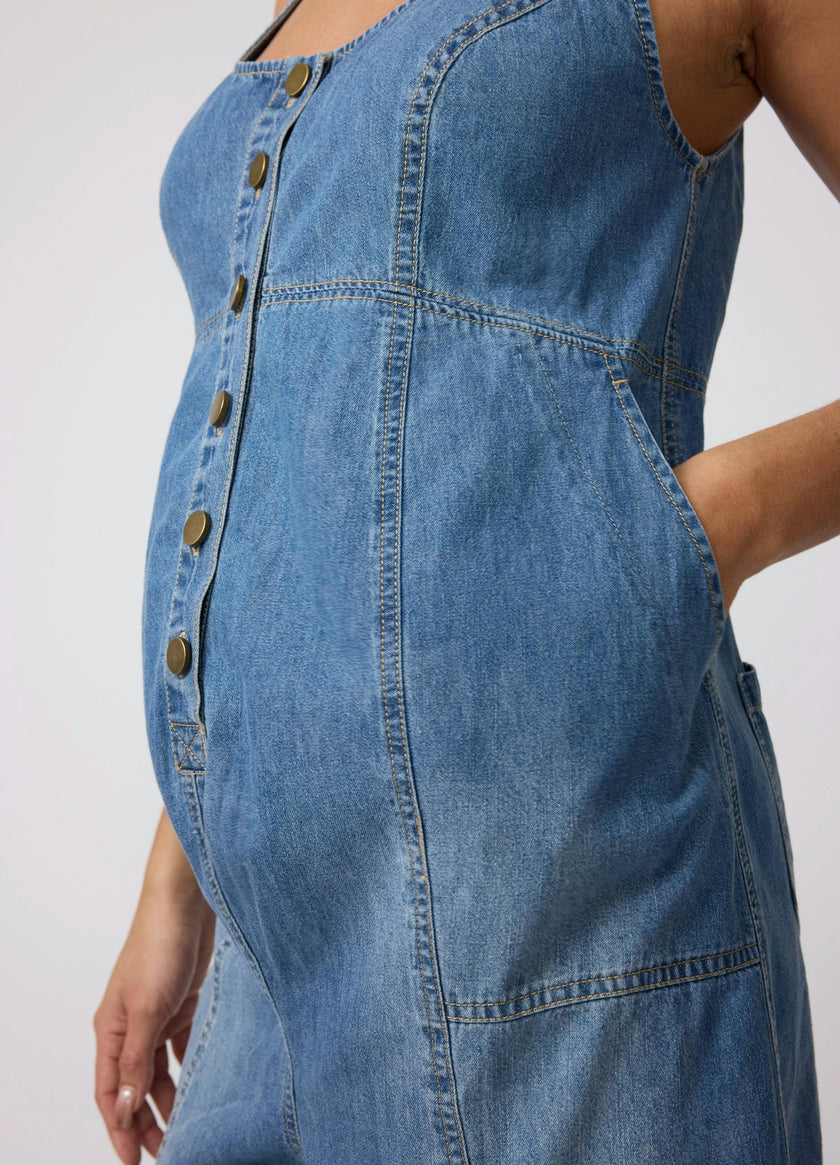Sleeveless Soft Denim Maternity Romper