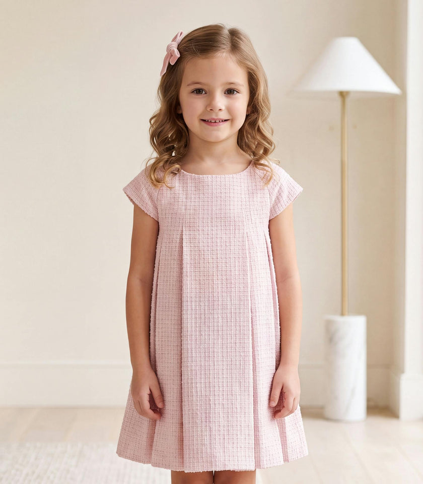 Rose Tweed Baby Dress, Powder Pink