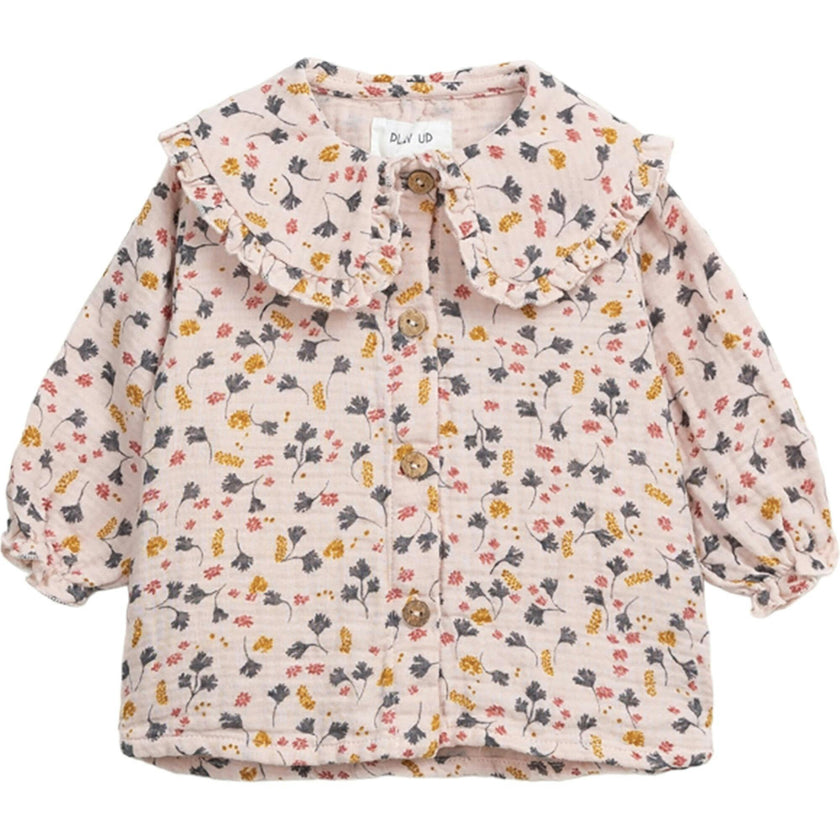 Floral Print Round Collared Neck Long Sleeve Button-Down Blouse