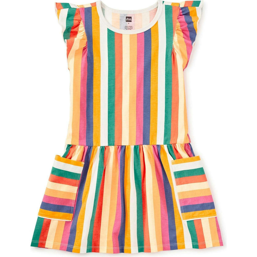 Flutter Sleeve Pocket Dress, Orange