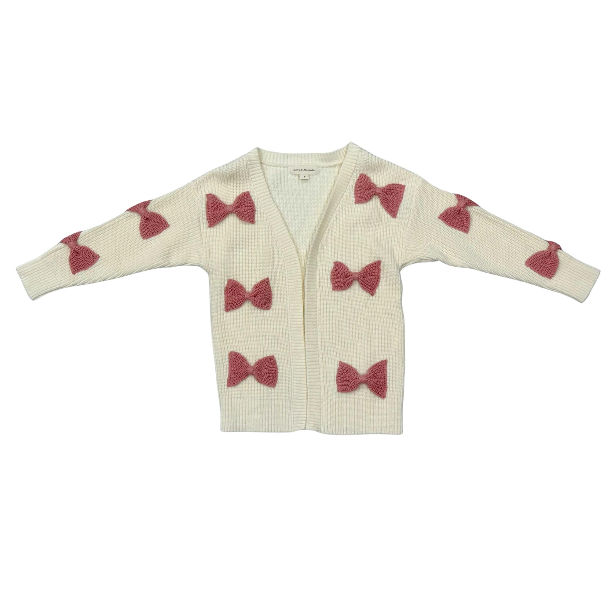 Girls Bow Cardigan in Wild Rosewood
