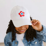 Patriotic Star Patch Baseball Hat - White