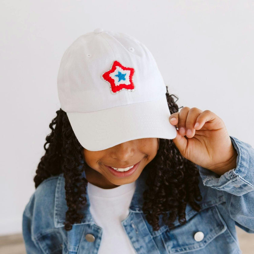 Patriotic Star Patch Baseball Hat - White
