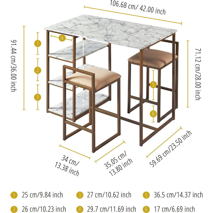Marmo Breakfast Table Dining Set with Faux Marble Top