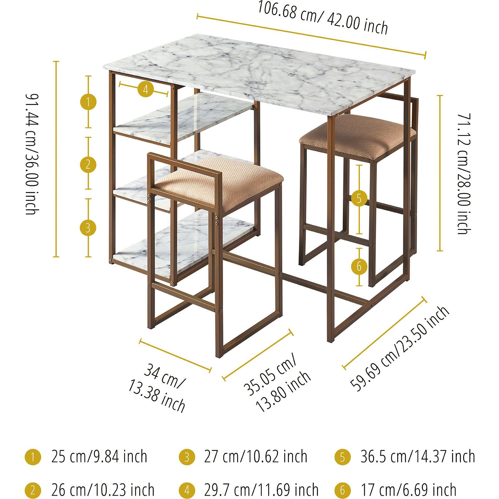 Marmo Breakfast Table Dining Set with Faux Marble Top