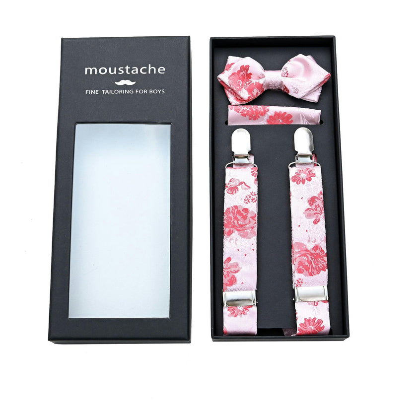Pink and Red Floral Suspenders Set