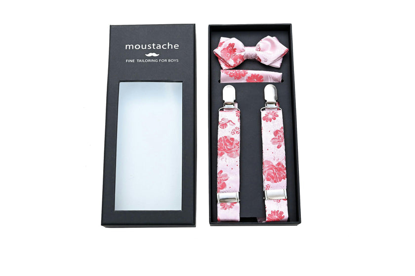 Pink and Red Floral Suspenders Set