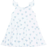 Blue Heart Print Ruffle Dress