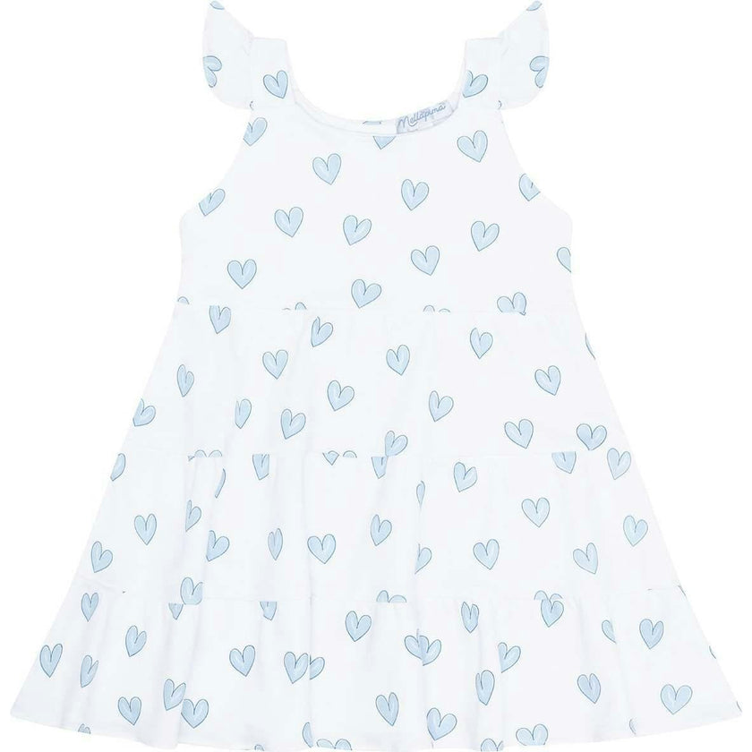 Blue Heart Print Ruffle Dress