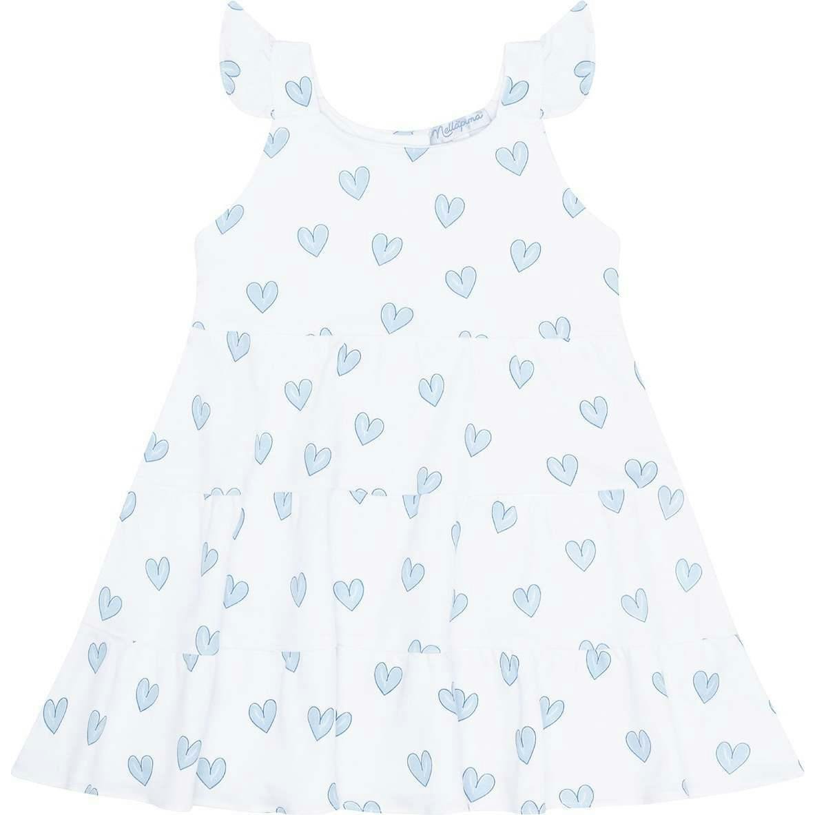 Blue Heart Print Ruffle Dress