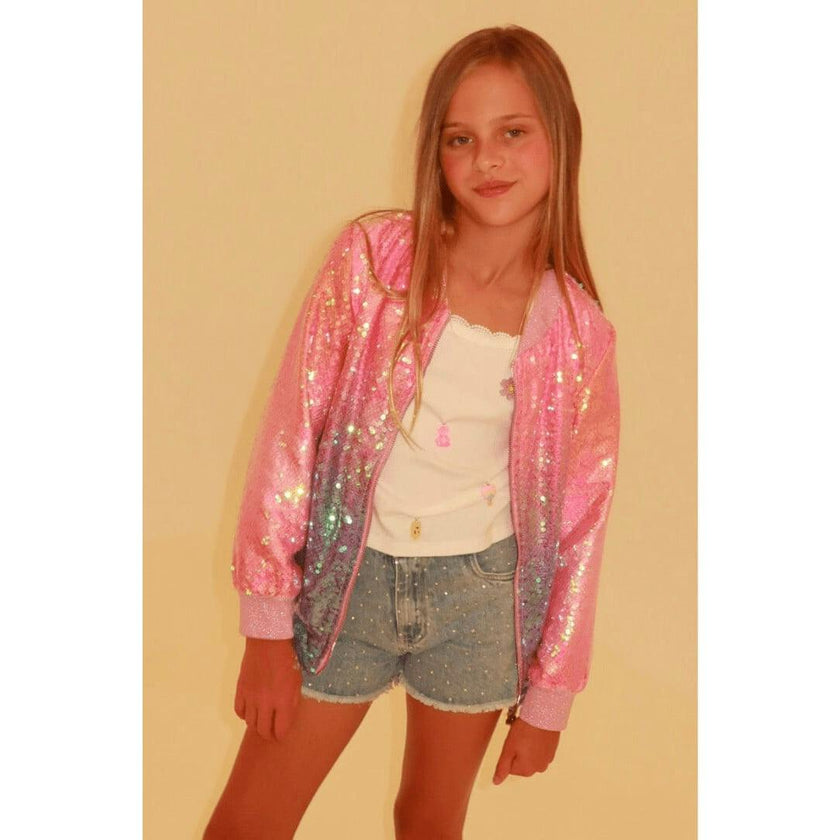 Bubble Gum Shimmer Sequin Bomber