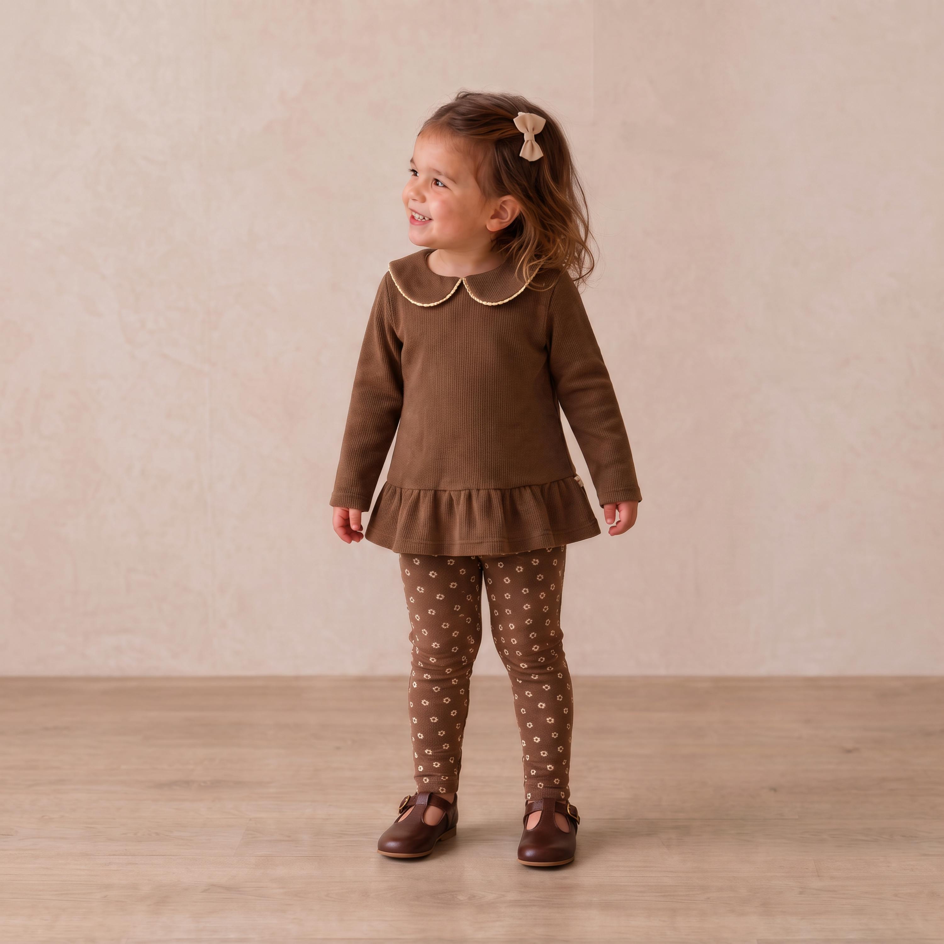 Organic Collar Peplum Top Set of 2 - Chestnut Bloom + Brown