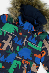 Two Piece Discover Snowsuit Blue Dinosaur Print