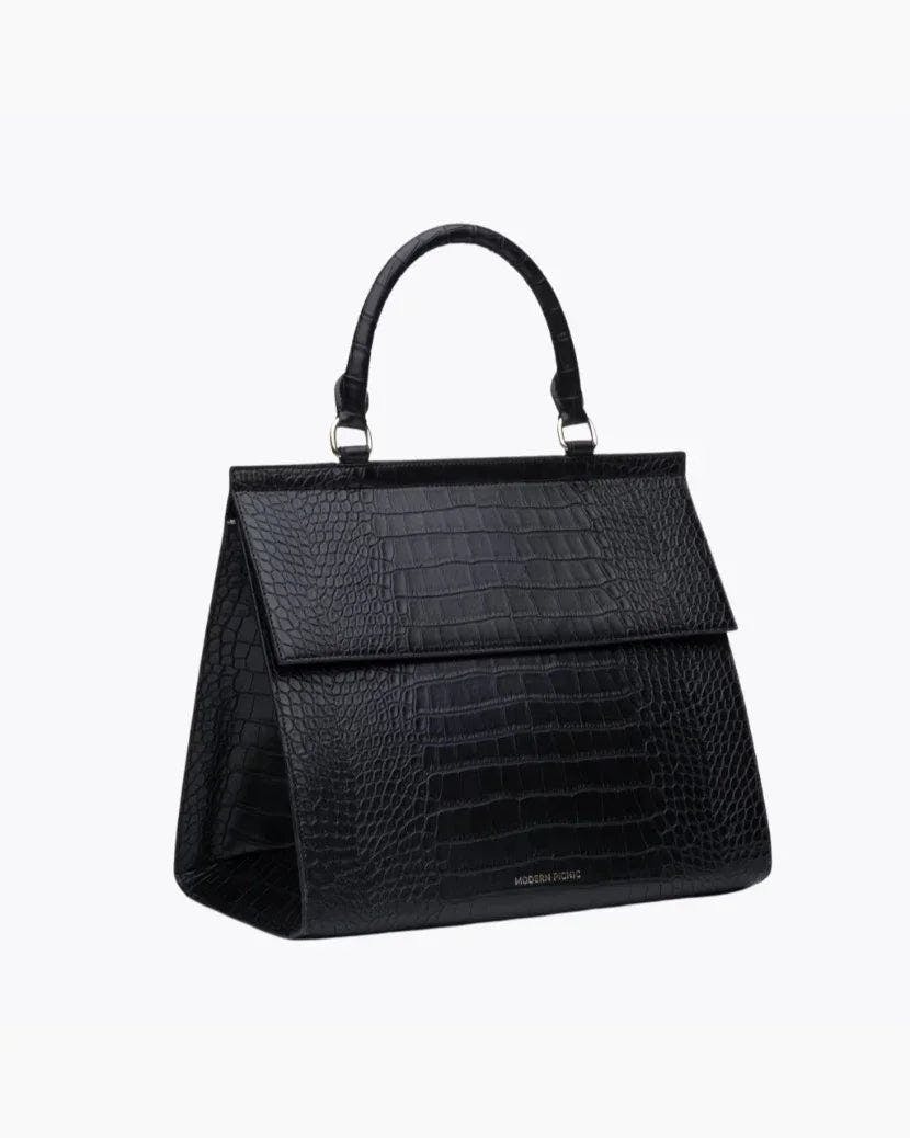 Large, Insulated, Chic Lunchbox, Black Croc