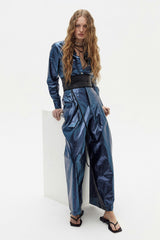 San Marino Metallic Linen Shirt - Dark Blue