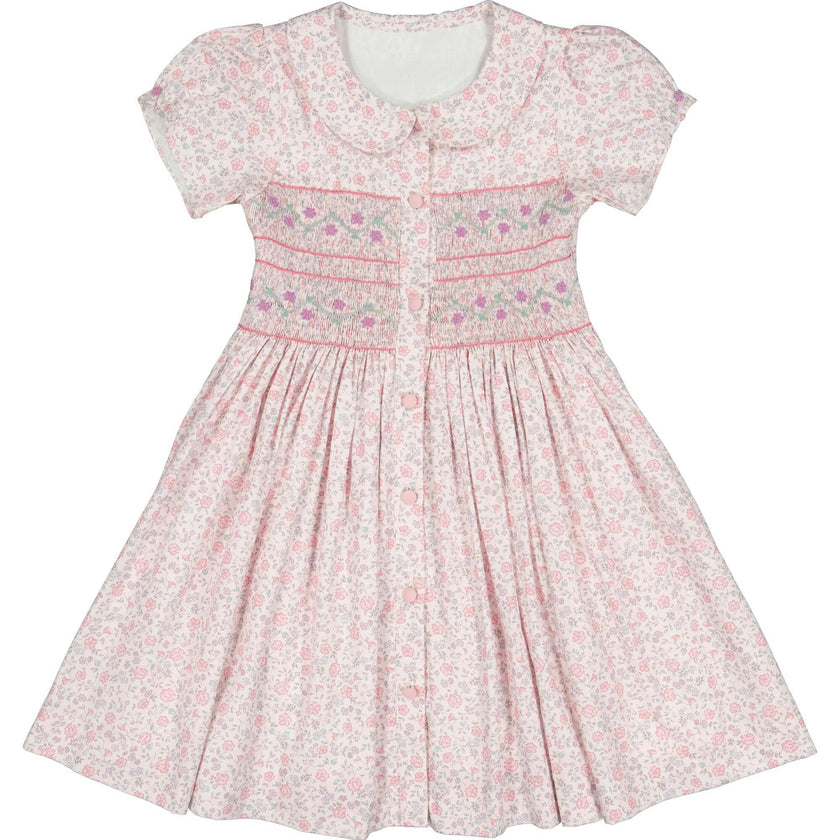 Violette Pink Floral Short Puff Smocked Dress
