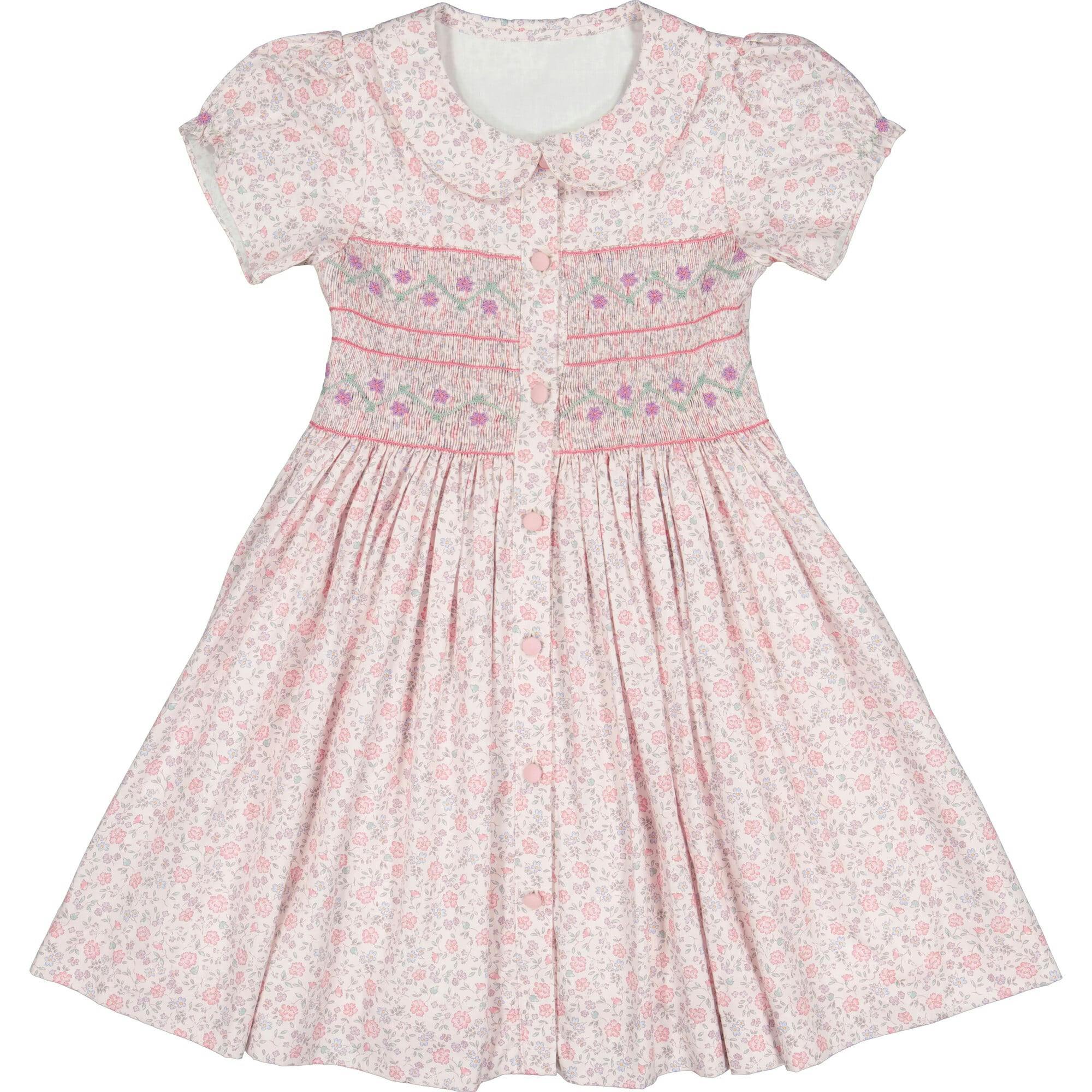 Violette Pink Floral Short Puff Smocked Dress