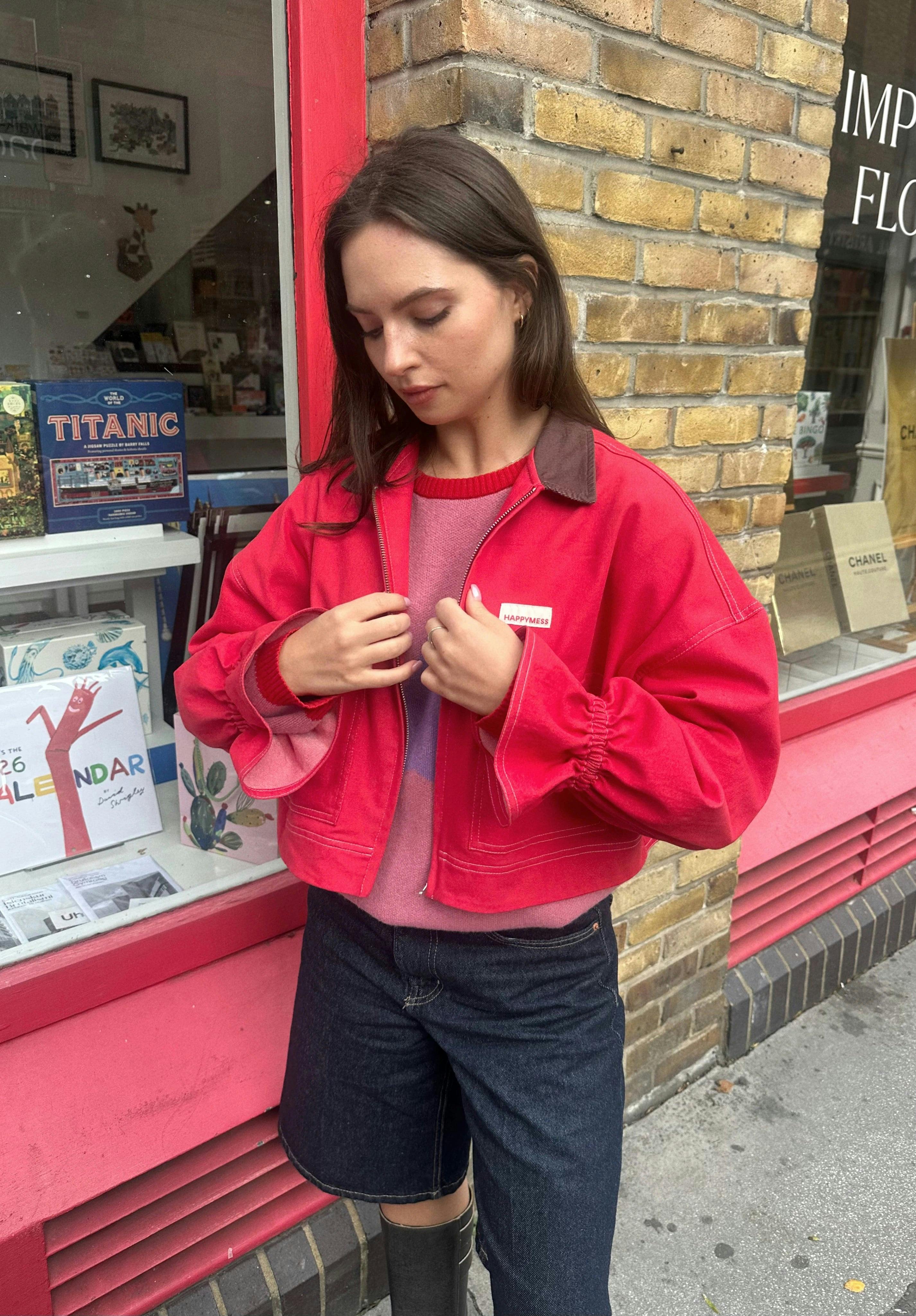 women's denim jacket - retro red