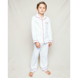 Kid's Twill Pajama Set in White with Red Piping